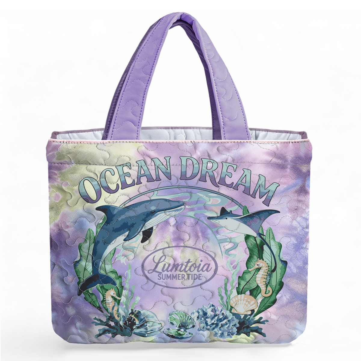 Whimsical Marine Print LumLock™ Lightweight Quilted Tote Bag