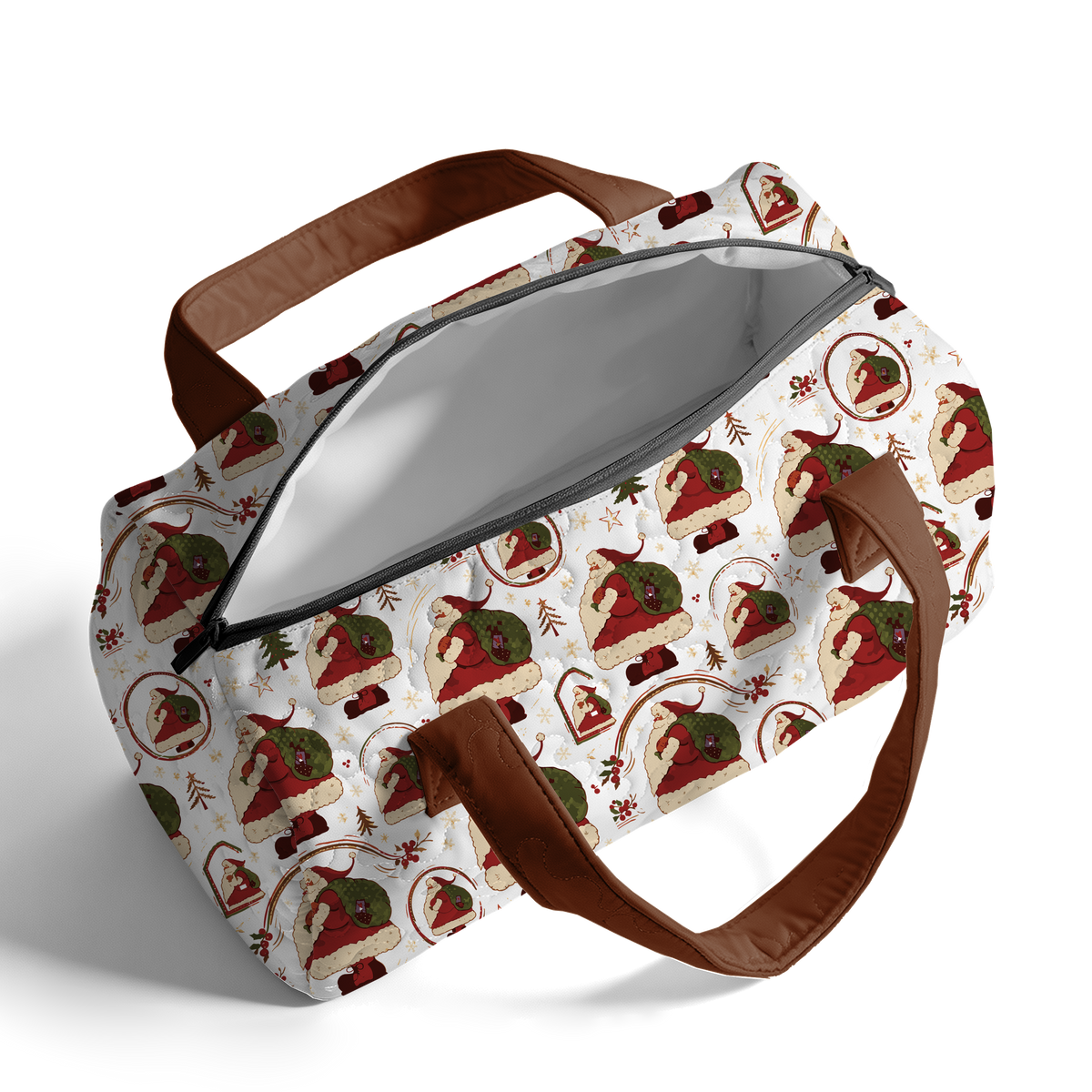 Santa Claus Print LumLock™ Lightweight Quilted Duffle Bag with Zipper