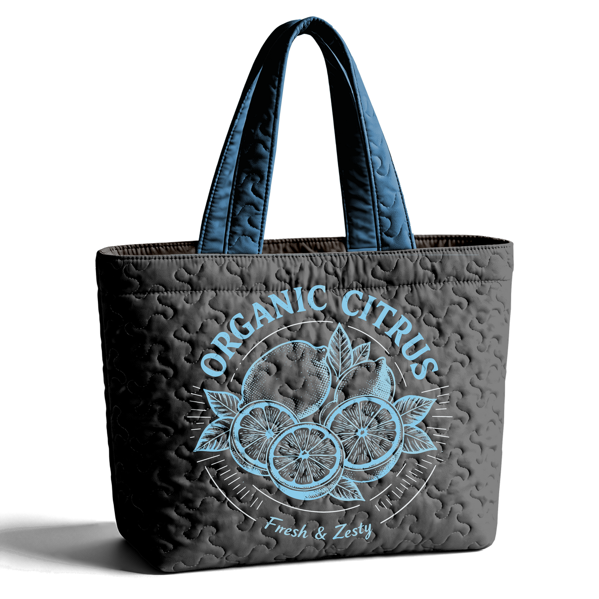Lemon Blue Print LumLock™ Lightweight Quilted Tote Bag