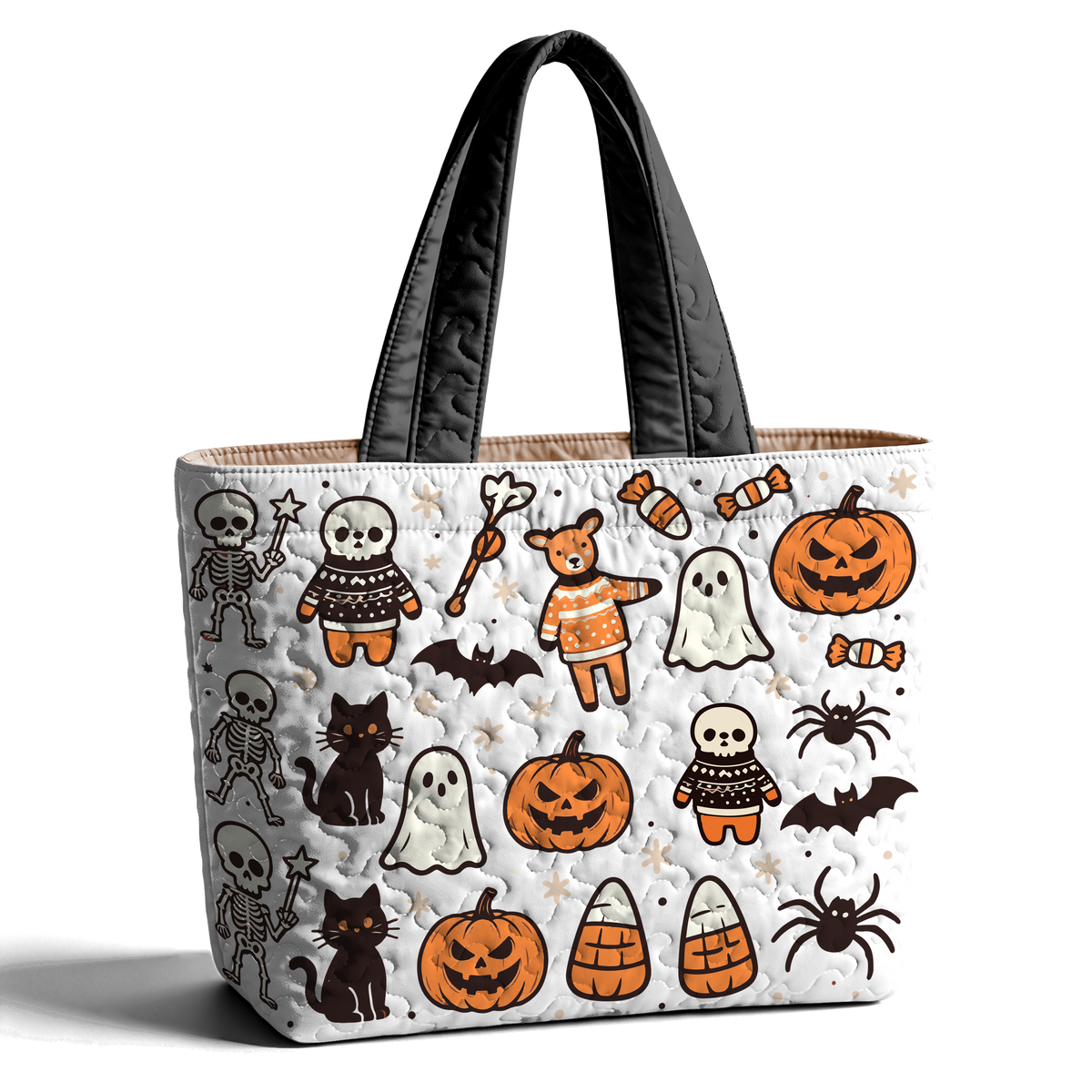 Halloween Ghost Cat Pumpkin LumLock™ Lightweight Quilted Tote Bag