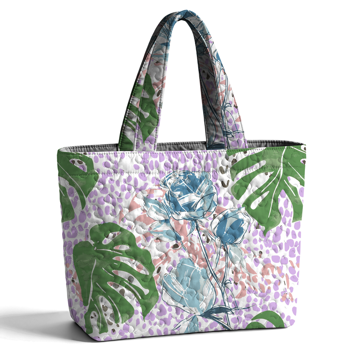 Rose Monstera LumLock™ Lightweight Quilted Tote Bag
