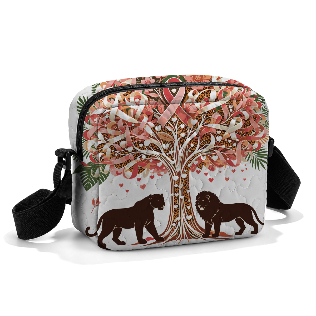 Ribbon tree lion leopard LumLock™ Lightweight Quilted Shoulder Bag Crossbody