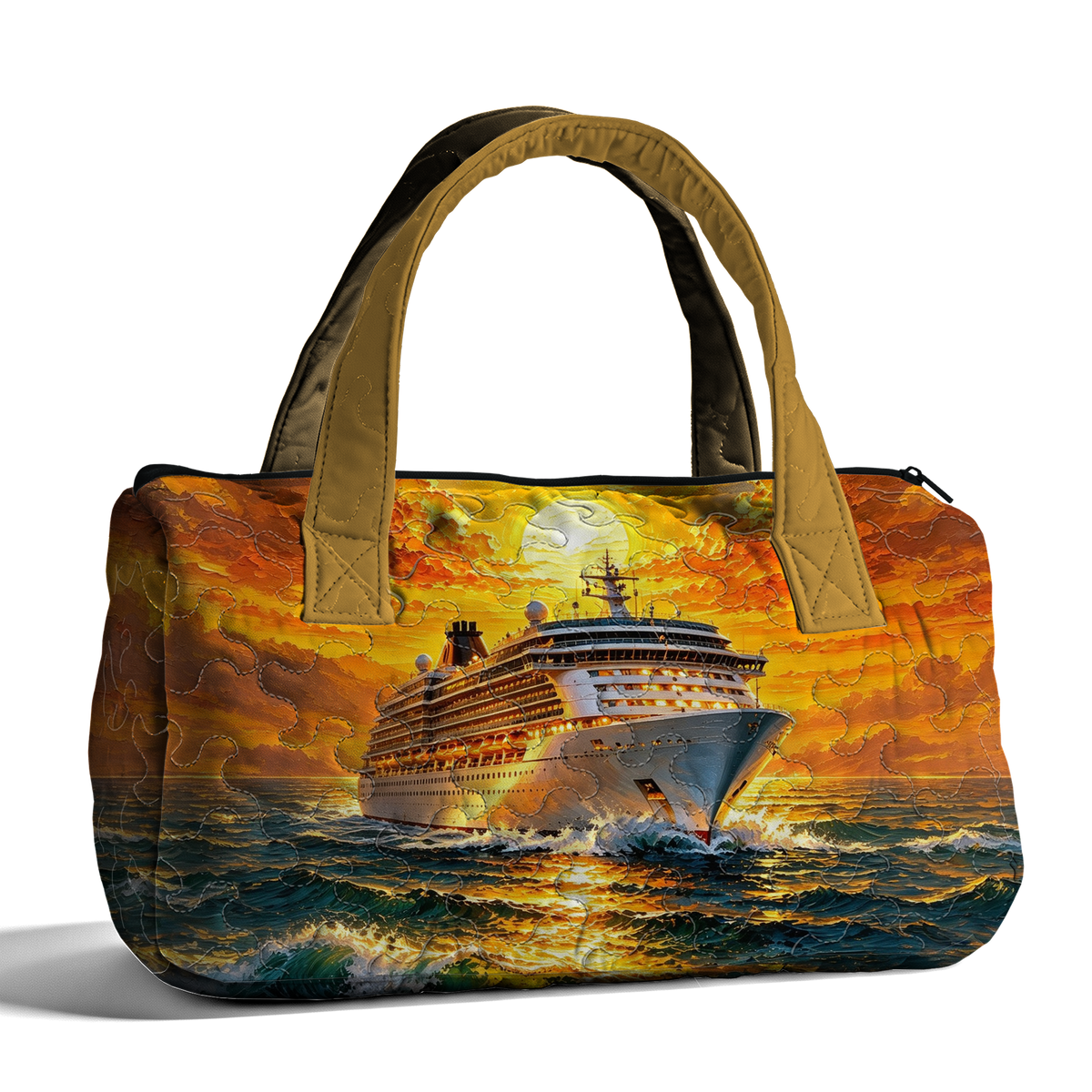 Cruise Ship Sunset LumLock™ Lightweight Quilted Duffle Bag with Zipper