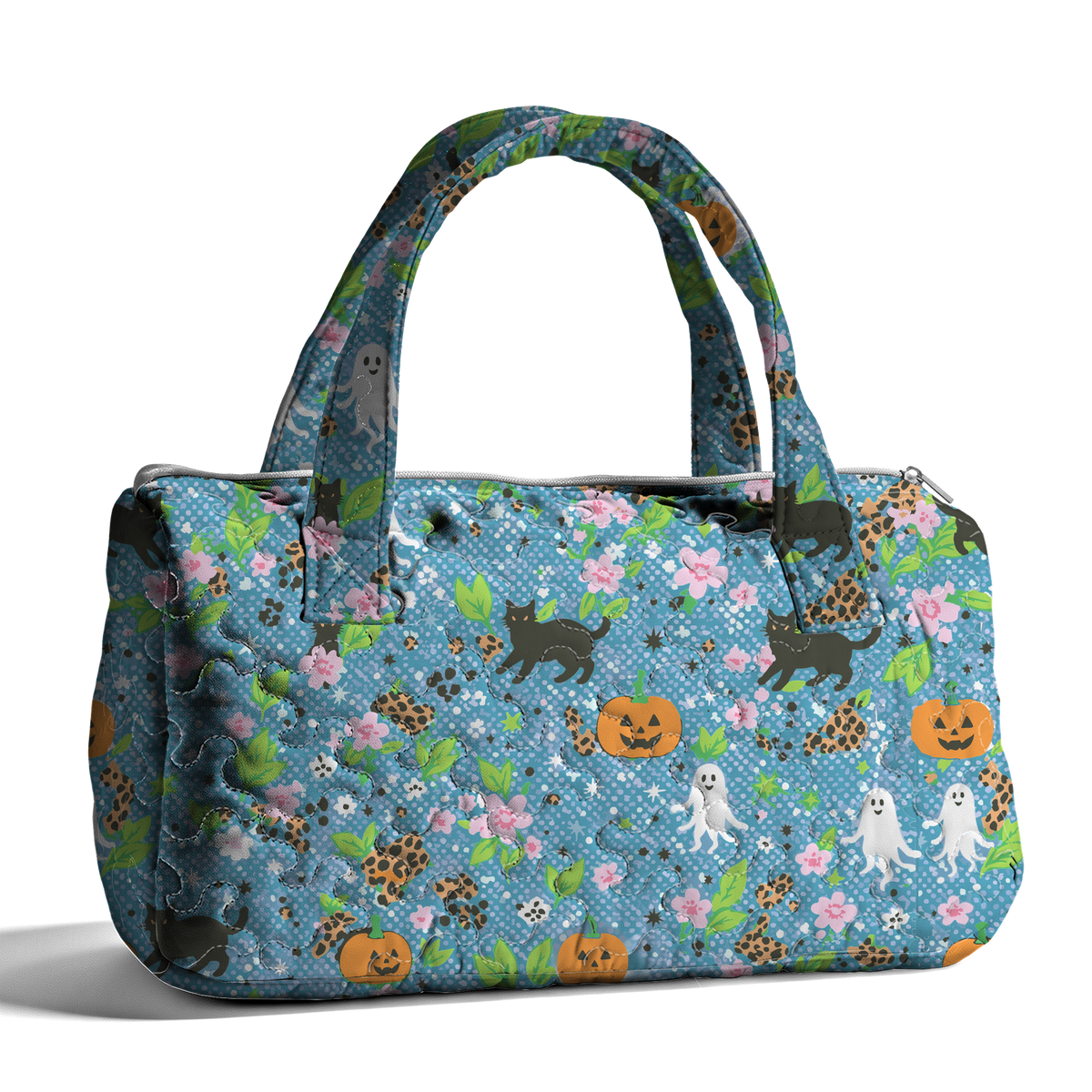 Halloween Cat Silhouette Seamless LumLock™ Lightweight Quilted Duffle Bag with Zipper