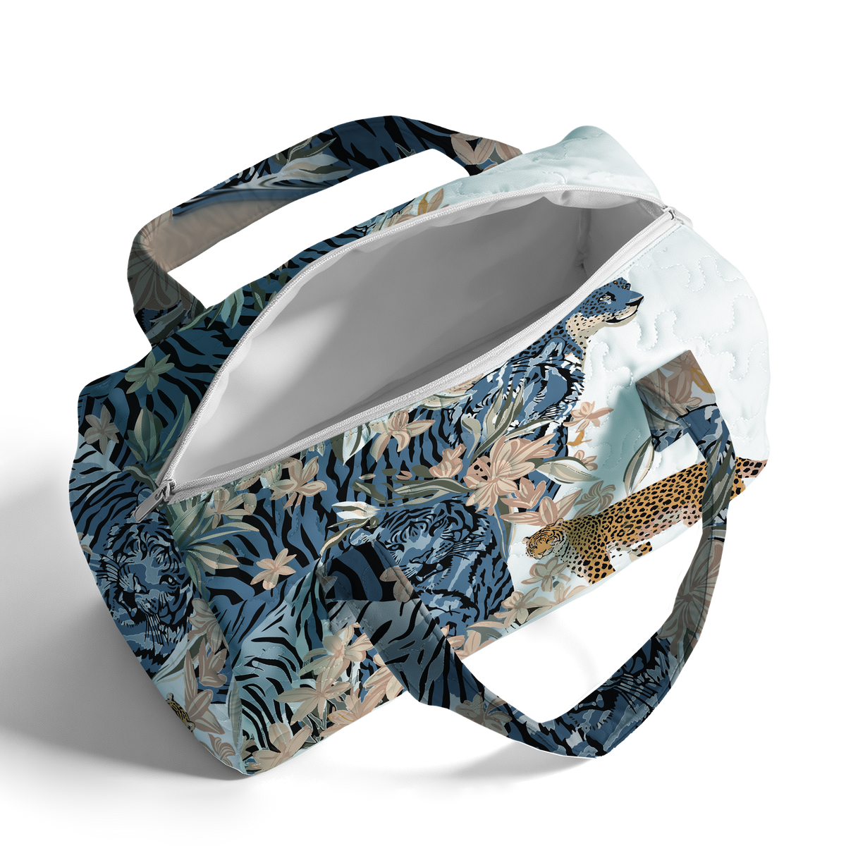 Blue Tiger and Orchid LumLock™ Lightweight Quilted Duffle Bag with Zipper