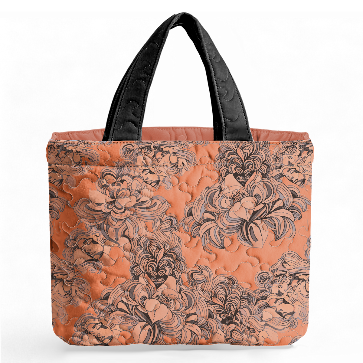 Baroque Surreal Face Flower Print LumLock™ Lightweight Quilted Tote Bag
