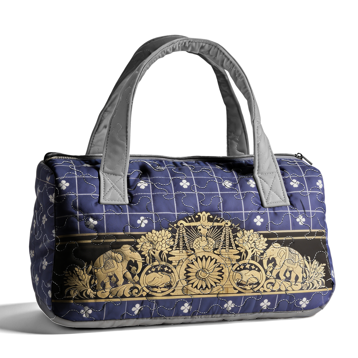 Indian Decorative Elephant in Blue Decorative  LumLock™ Lightweight Quilted Duffle Bag with Zipper