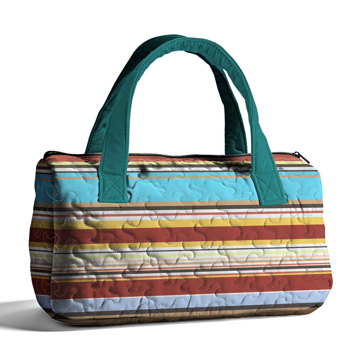 Striped Print Blue and Orange LumLock™ Lightweight Quilted Duffle Bag with Zipper