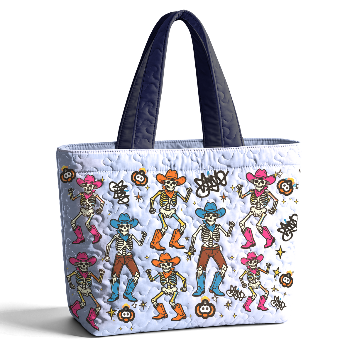 Striped Print Blue and Orange LumLock™ Lightweight Quilted Tote Bag