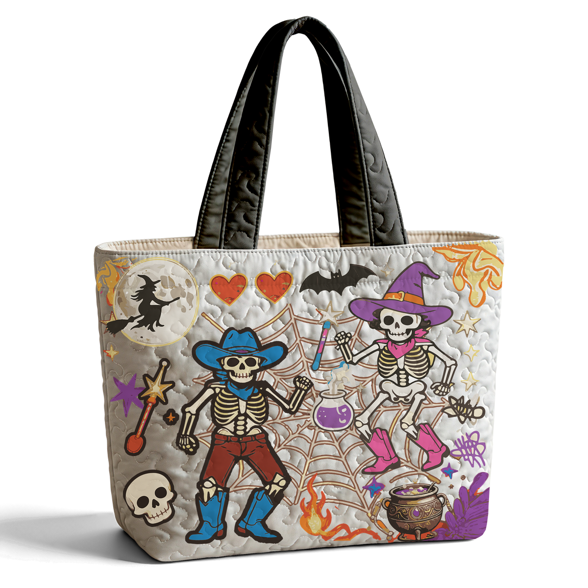 Halloween Skeleton Mage LumLock™ Lightweight Quilted Tote Bag
