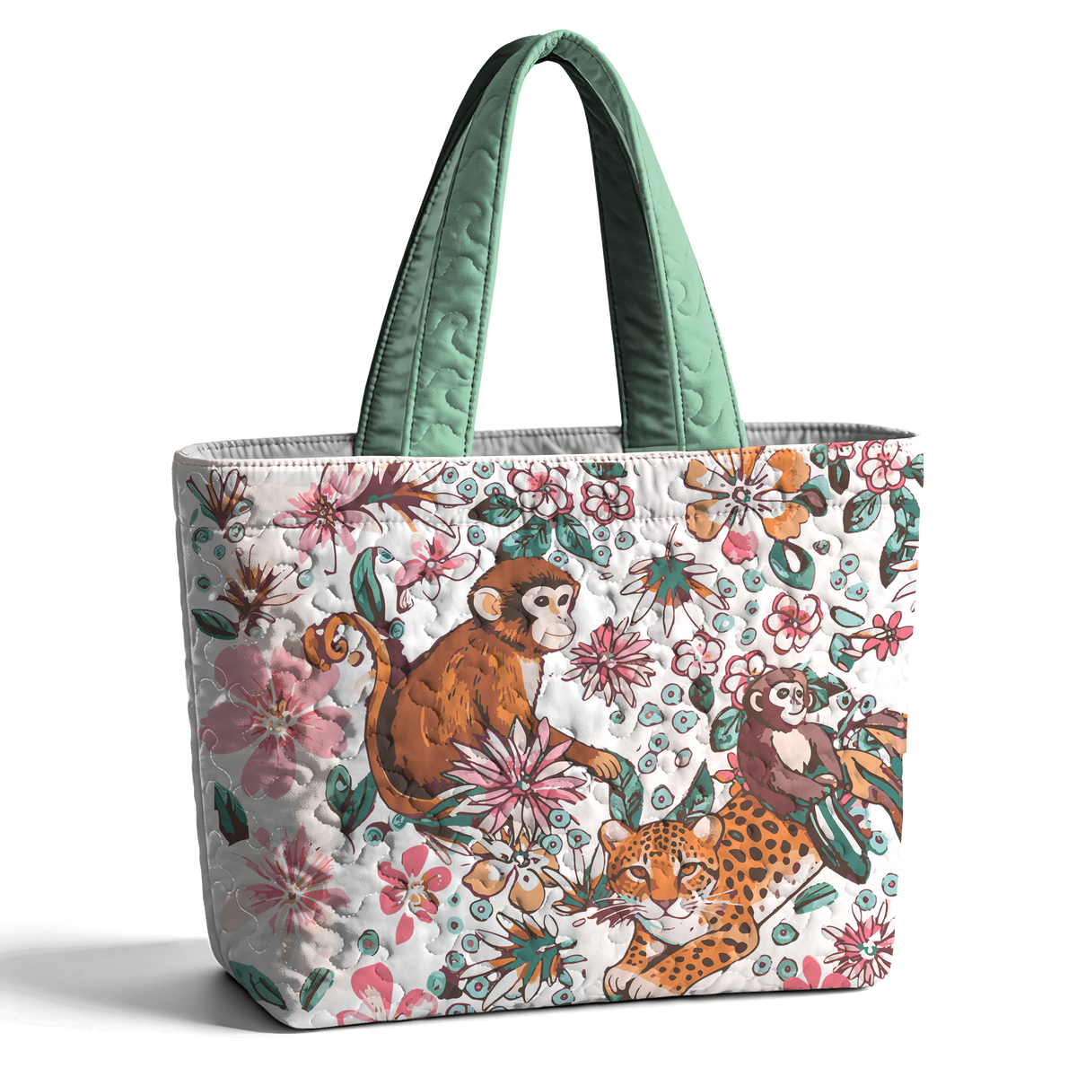 Rainforest Monkeys and Leopards LumLock™ Lightweight Quilted Tote Bag