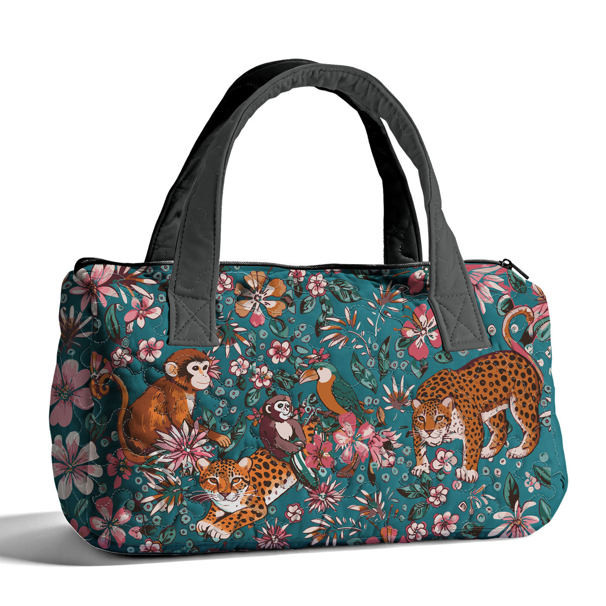 Animals of the Tropical Rainforest LumLock™ Lightweight Quilted Duffle Bag with Zipper