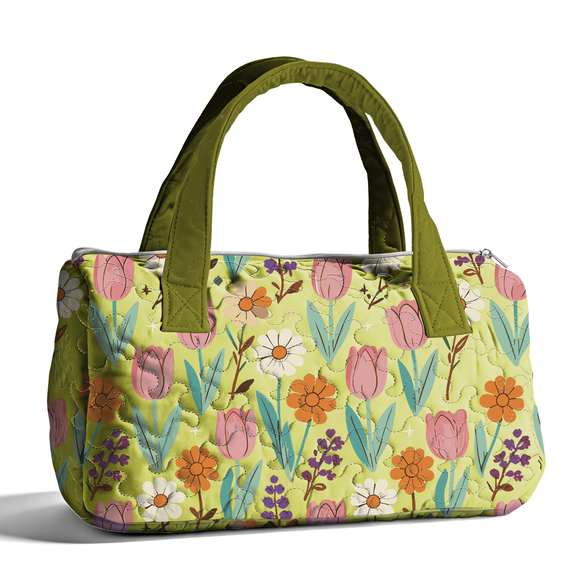 Goose Yellow Tulip  LumLock™ Lightweight Quilted Duffle Bag with Zipper