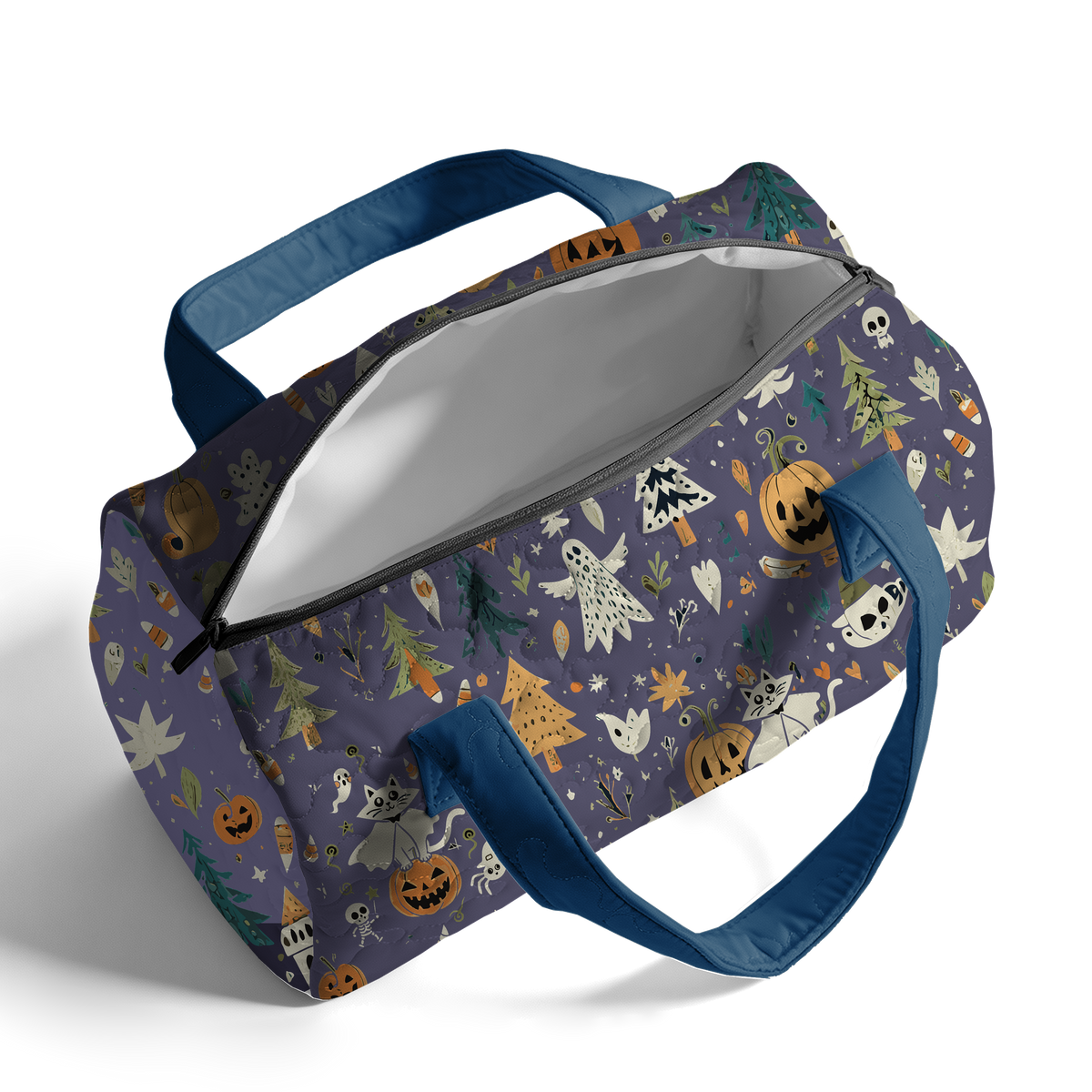 Halloween Pumpkin Cat LumLock™ Lightweight Quilted Duffle Bag with Zipper