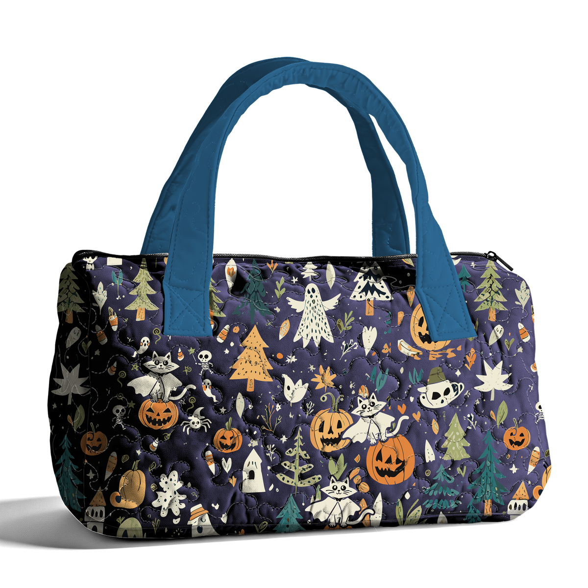 Halloween Pumpkin Cat LumLock™ Lightweight Quilted Duffle Bag with Zipper