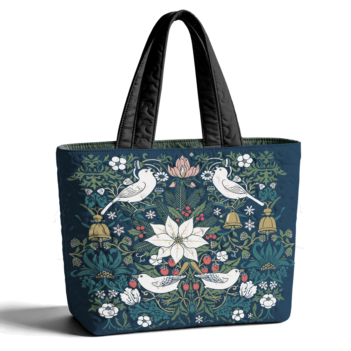 Christmas Vintage  Bird Print LumLock™ Lightweight Quilted Tote Bag