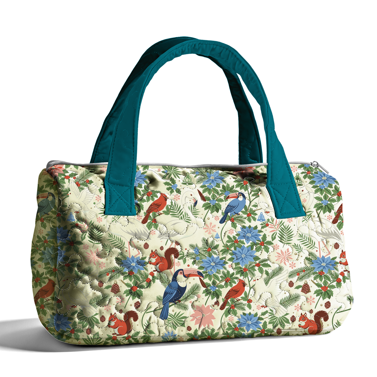 Christmas Tropical Poinsettia LumLock™ Lightweight Quilted Duffle Bag with Zipper