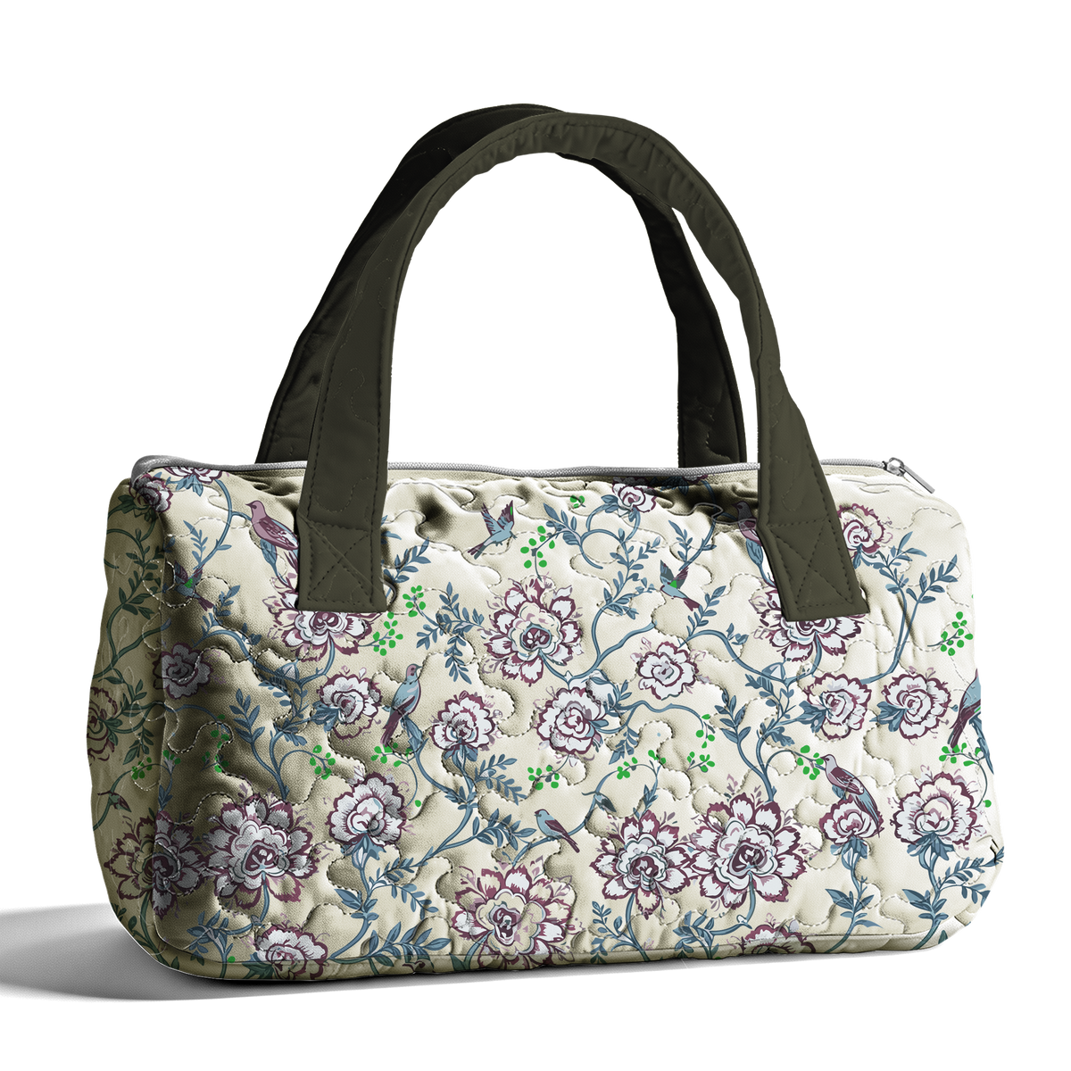Flowers Birds  and Vines LumLock™ Lightweight Quilted Duffle Bag with Zipper