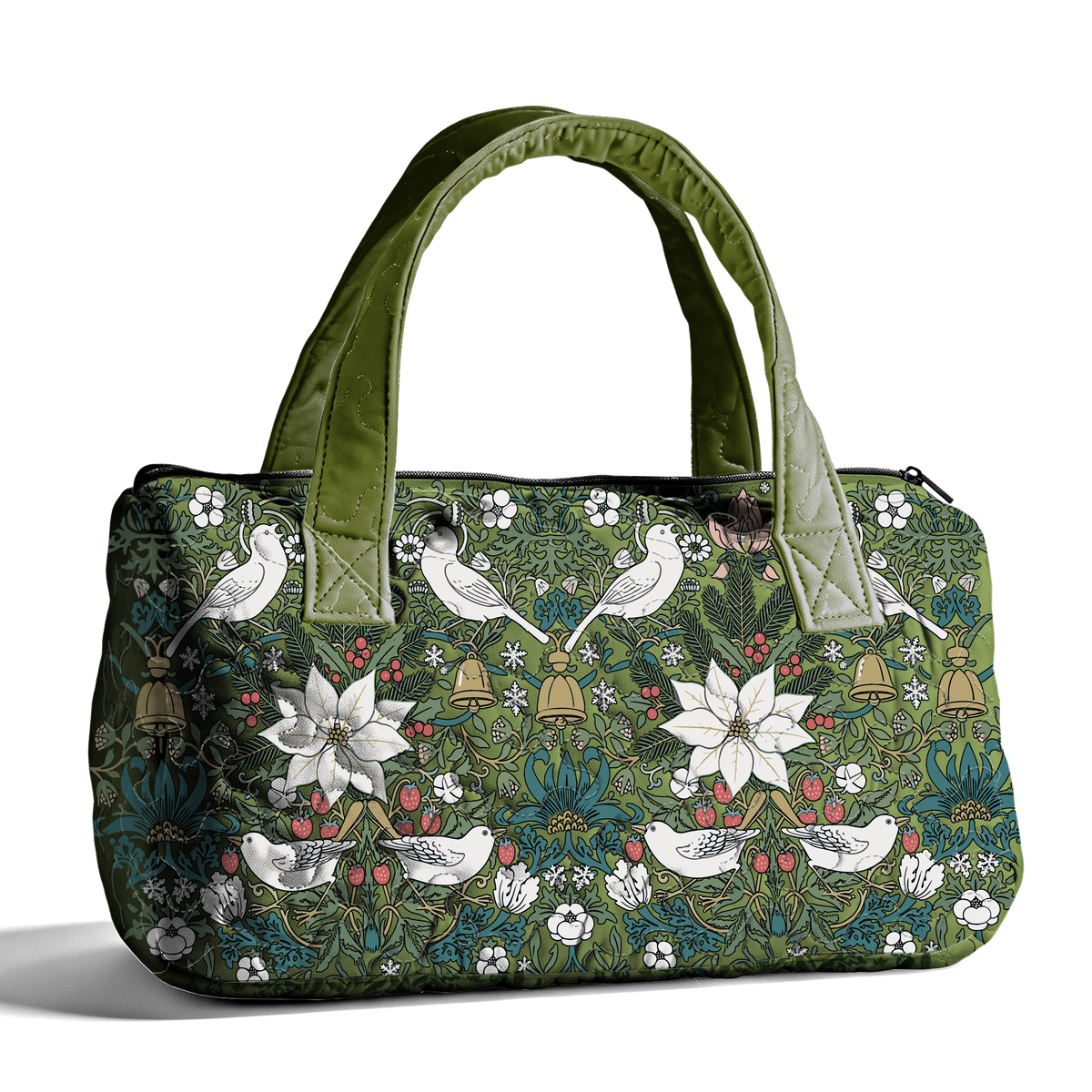 Vintage Christmas Bird Print LumLock™ Lightweight Quilted Duffle Bag with Zipper