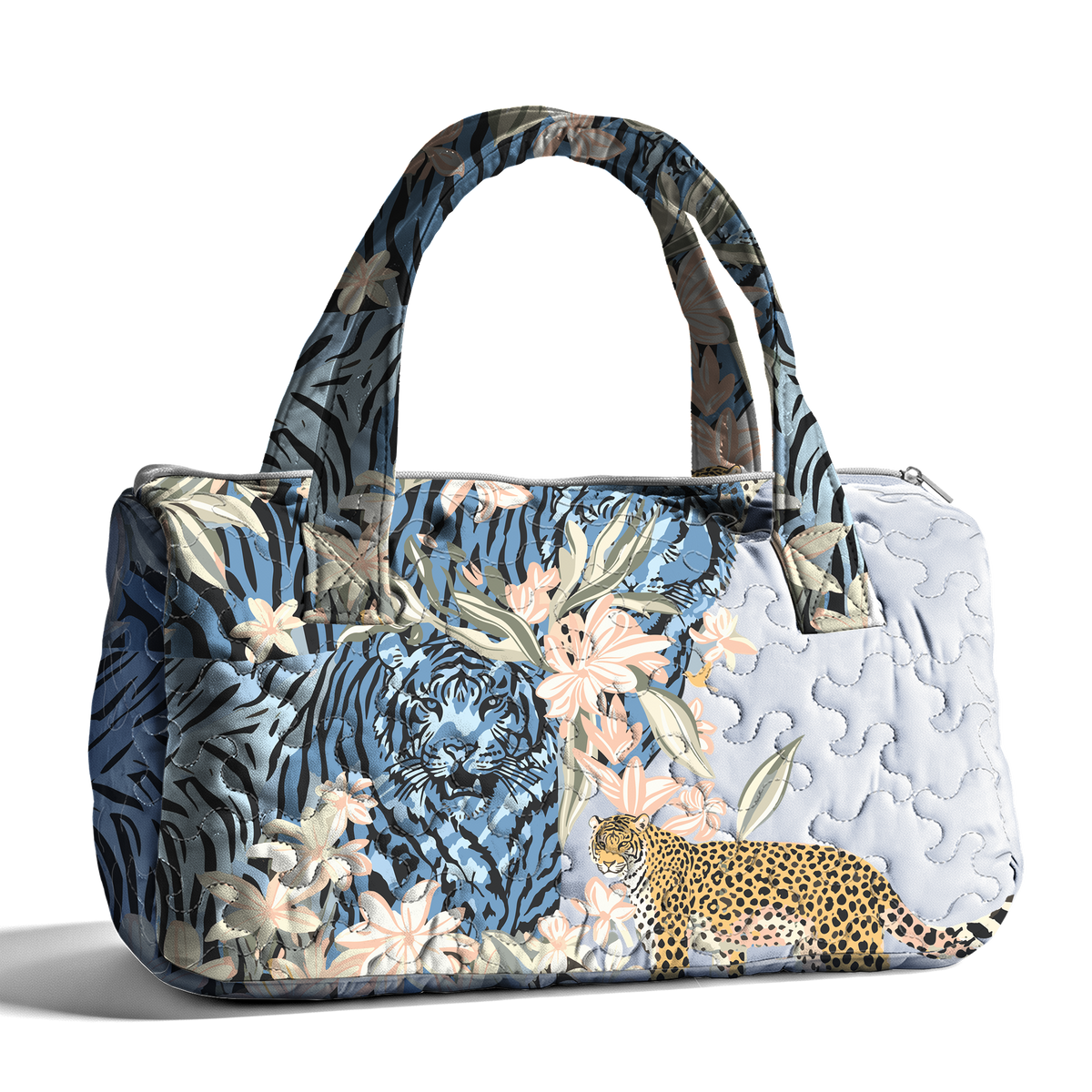 Blue Tiger and Orchid LumLock™ Lightweight Quilted Duffle Bag with Zipper