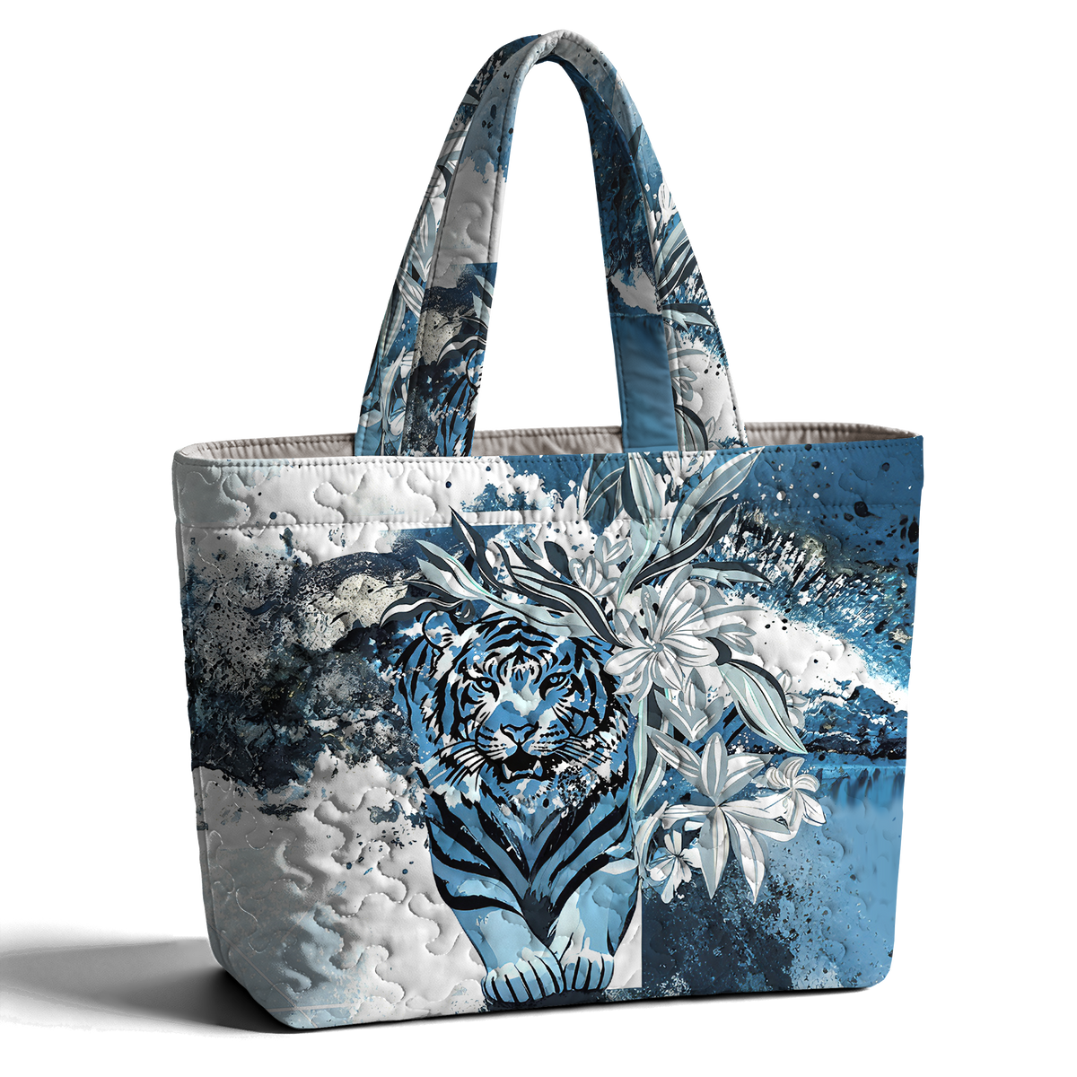 Blue Tiger and Orchid  LumLock™ Lightweight Quilted Tote Bag