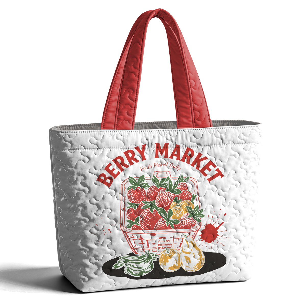Strawberry Market LumLock™ Lightweight Quilted Tote Bag