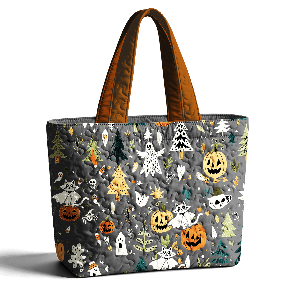 Halloween Ghost Cat Pumpkin LumLock™ Lightweight Quilted Tote Bag