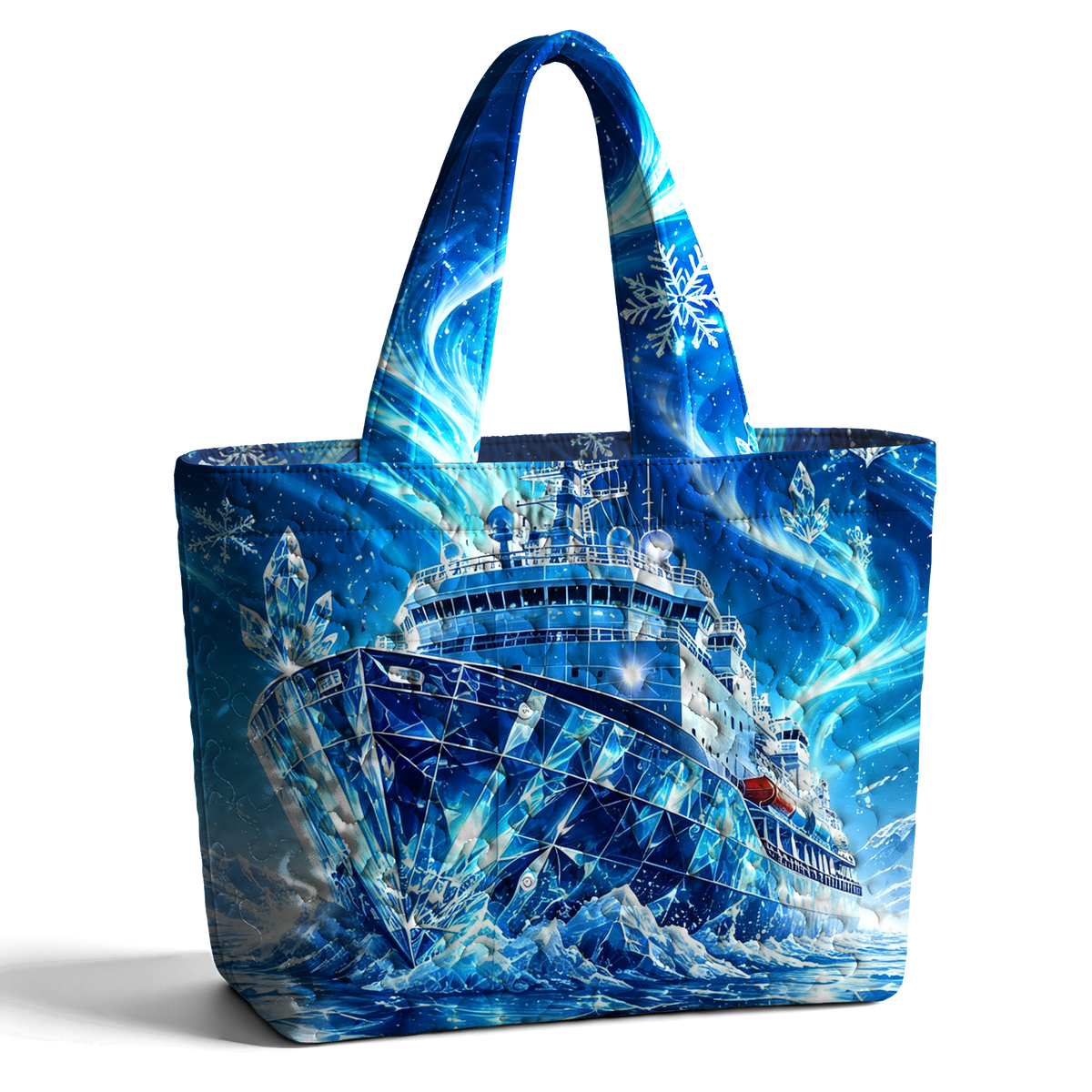 Ice Ship Print Snowflakes LumLock™ Lightweight Quilted Tote Bag