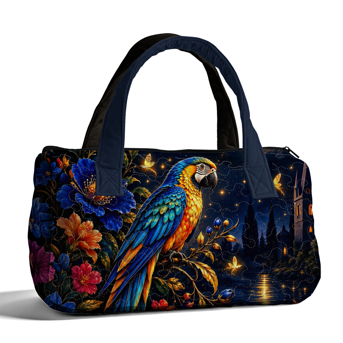 Hawaiian Parrot Night Scene LumLock™ Lightweight Quilted Duffle Bag with Zipper