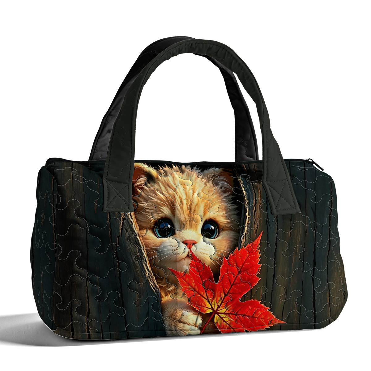 Kitten In Tree Hole LumLock™ Lightweight Quilted Duffle Bag with Zipper