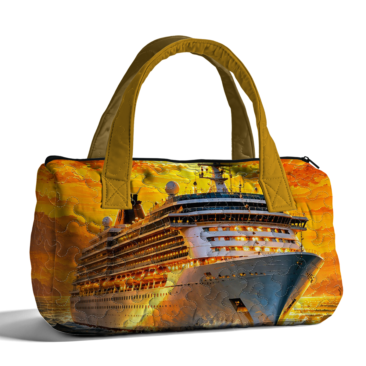 Cruise Ship Sunset LumLock™ Lightweight Quilted Duffle Bag with Zipper