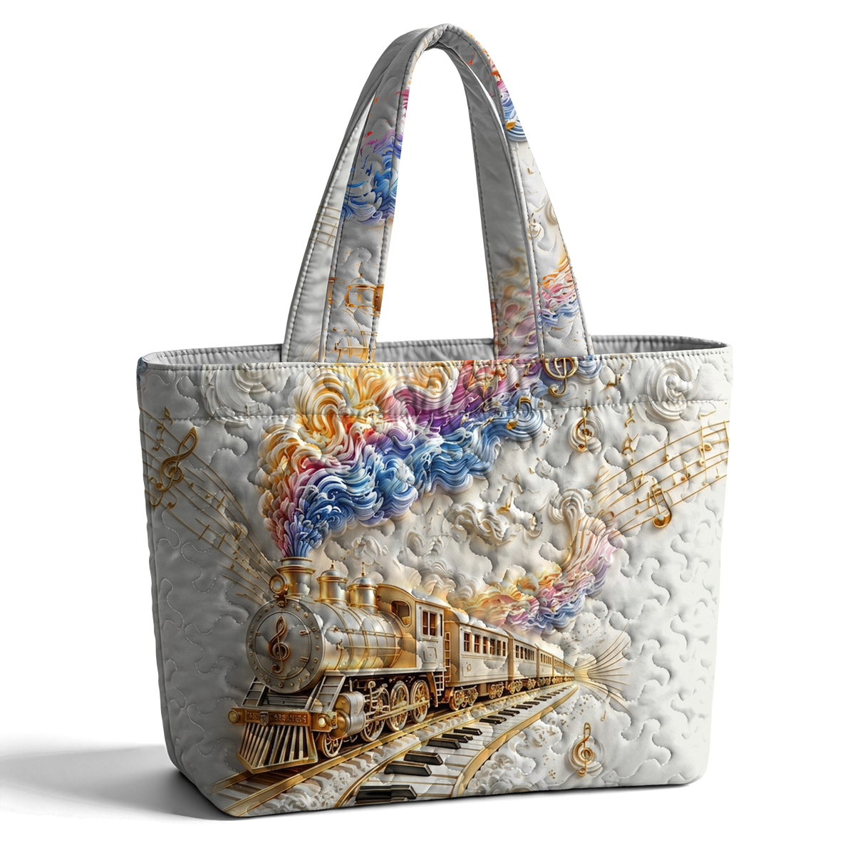 Steam Train Print Piano Keys LumLock™ Lightweight Quilted Tote Bag