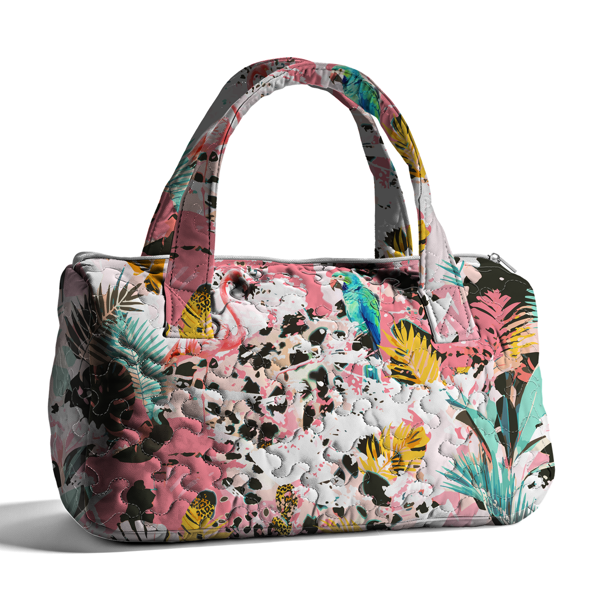Tropical Cheetah and Parrot LumLock™ Lightweight Quilted Duffle Bag with Zipper