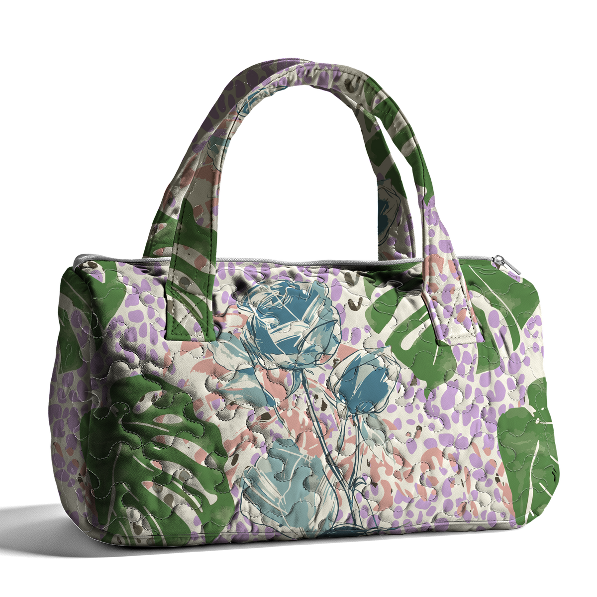 Rose Monstera LumLock™ Lightweight Quilted Duffle Bag with Zipper