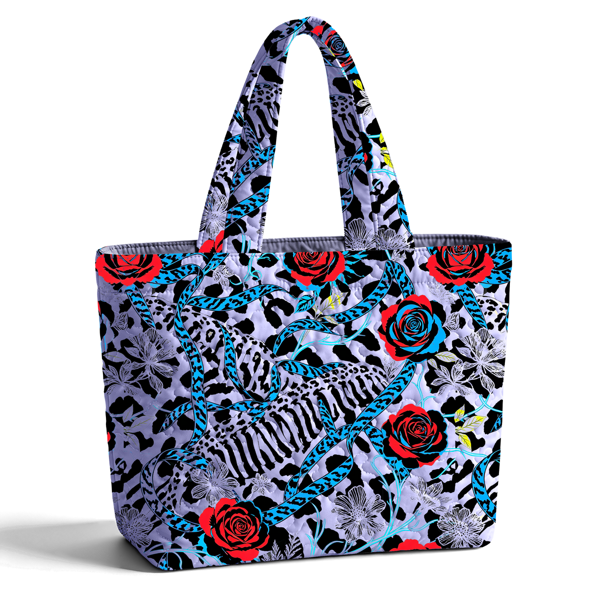 Blue Rose Blue Bones LumLock™ Lightweight Quilted Tote Bag