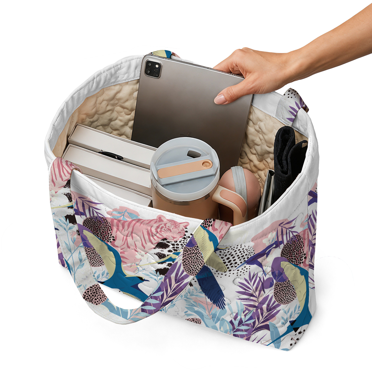 Tiger Striped Rose LumLock™ Lightweight Quilted Tote Bag