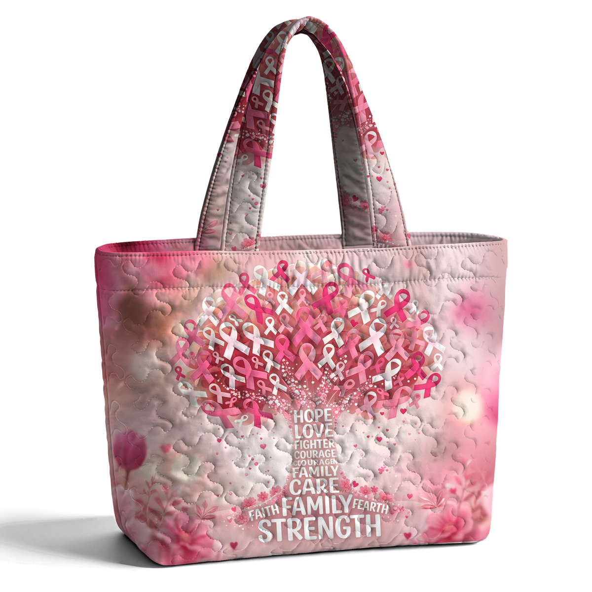 Hope & Strength Ribbon Tree Quilted Tote Bag LumLock™ Lightweight Quilted Tote Bag