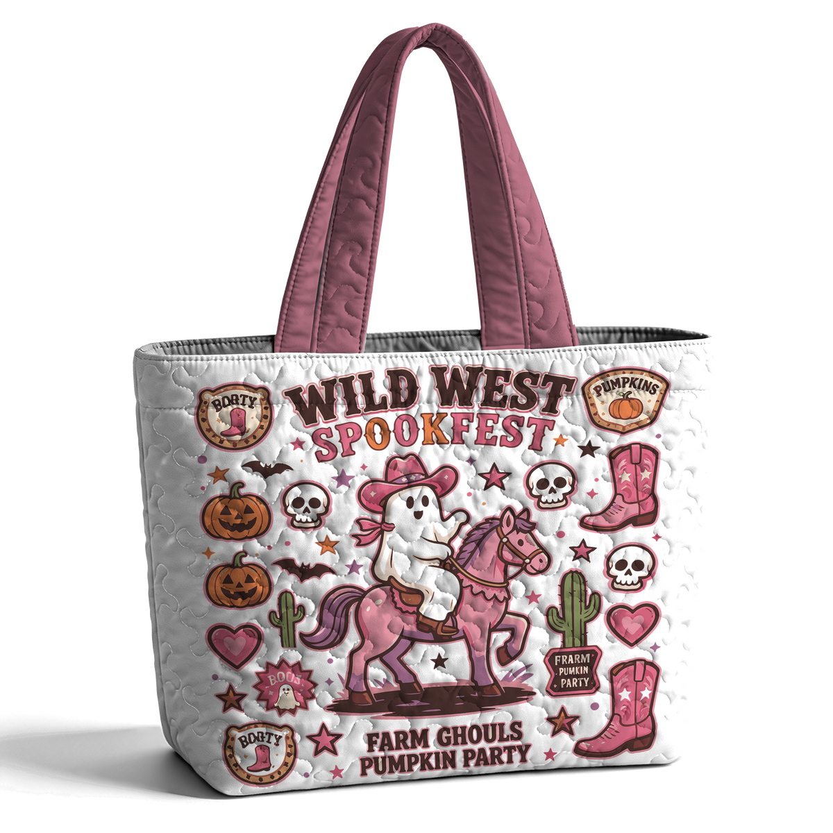 Wild West Spookfest Farm Chouls Pumpkin Party LumLock™ Lightweight Quilted Tote Bag