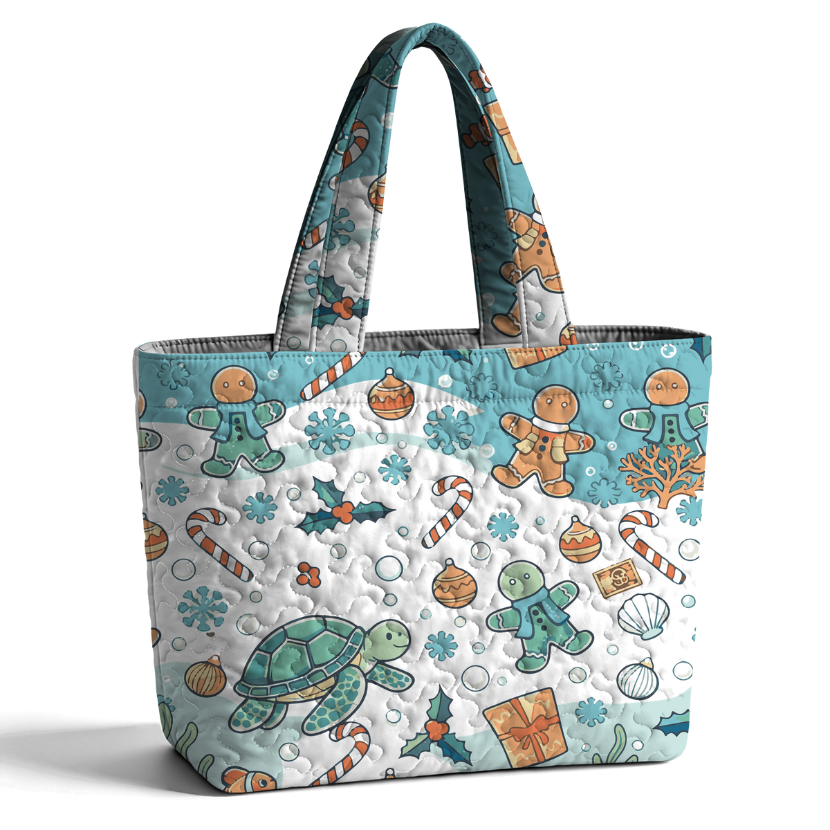 Christmas Snow Day Gingerbread Man LumLock™ Lightweight Quilted Tote Bag