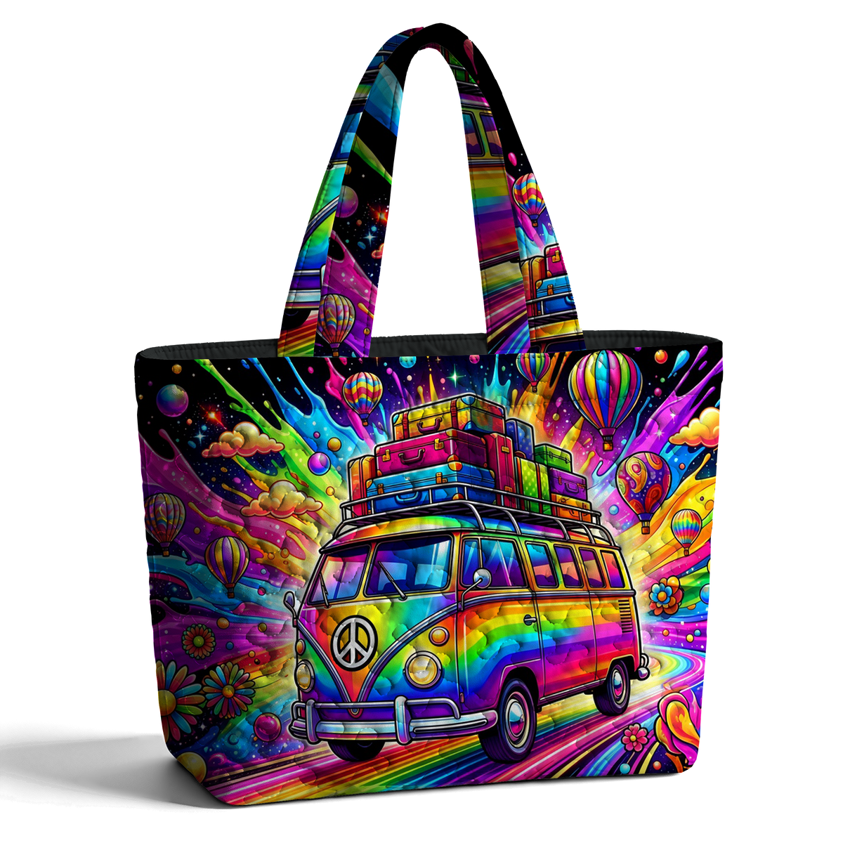 Colorful Hippie Bus LumLock™ Lightweight Quilted Tote Bag