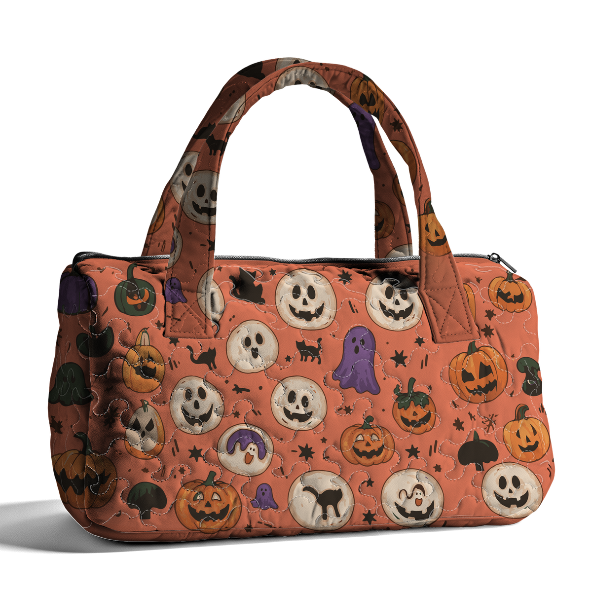 Halloween Blob Face Cat LumLock™ Lightweight Quilted Duffle Bag with Zipper