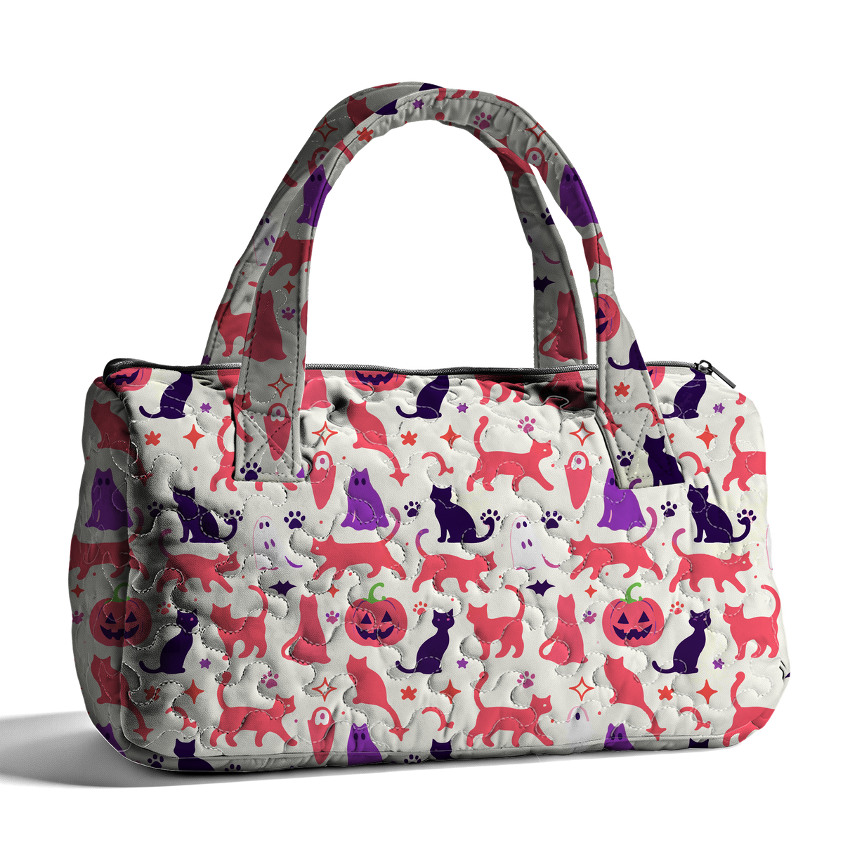 Halloween Halftone Cat LumLock™ Lightweight Quilted Duffle Bag with Zipper