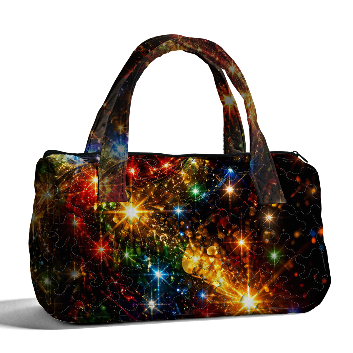 Colorful Starburst Lights LumLock™ Lightweight Quilted Duffle Bag with Zipper