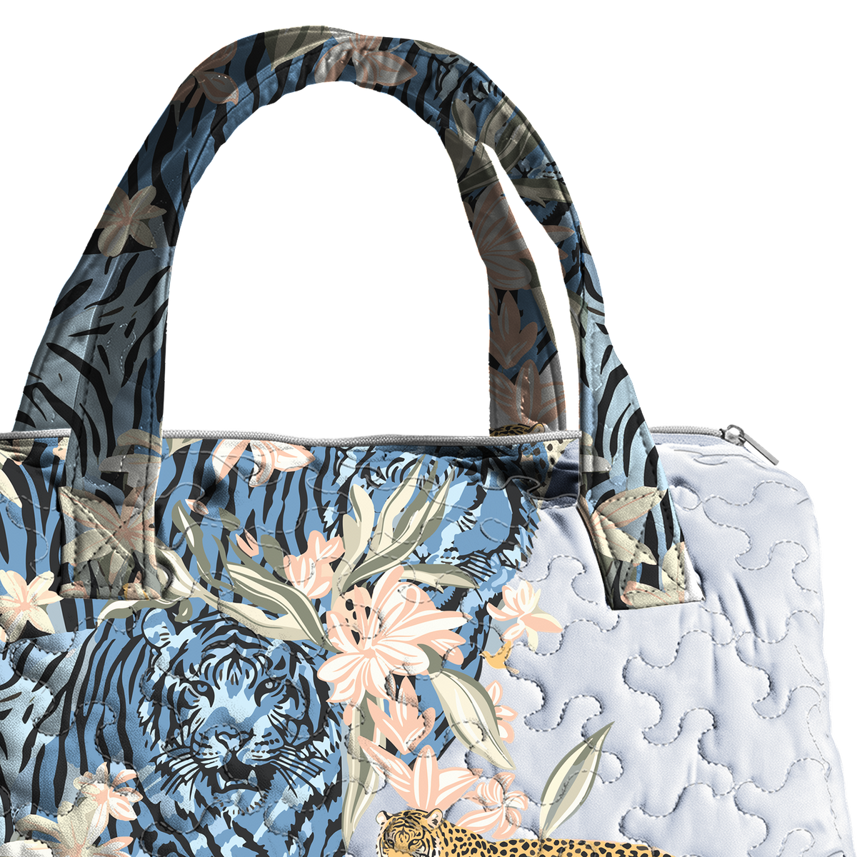 Blue Tiger and Orchid LumLock™ Lightweight Quilted Duffle Bag with Zipper