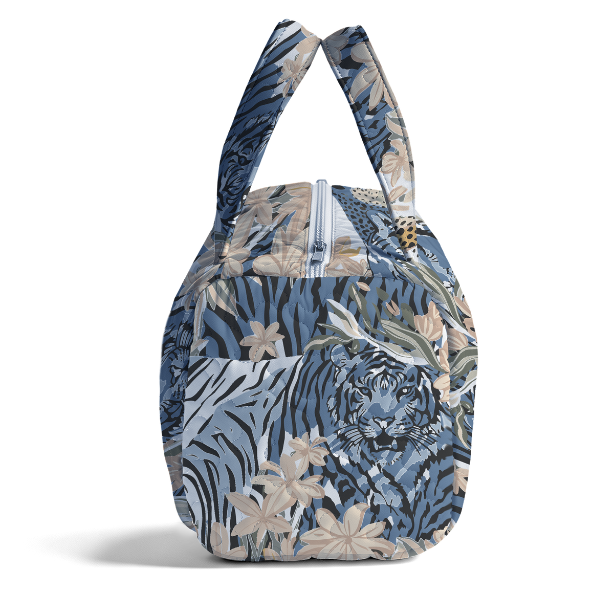 Blue Tiger and Orchid LumLock™ Lightweight Quilted Duffle Bag with Zipper