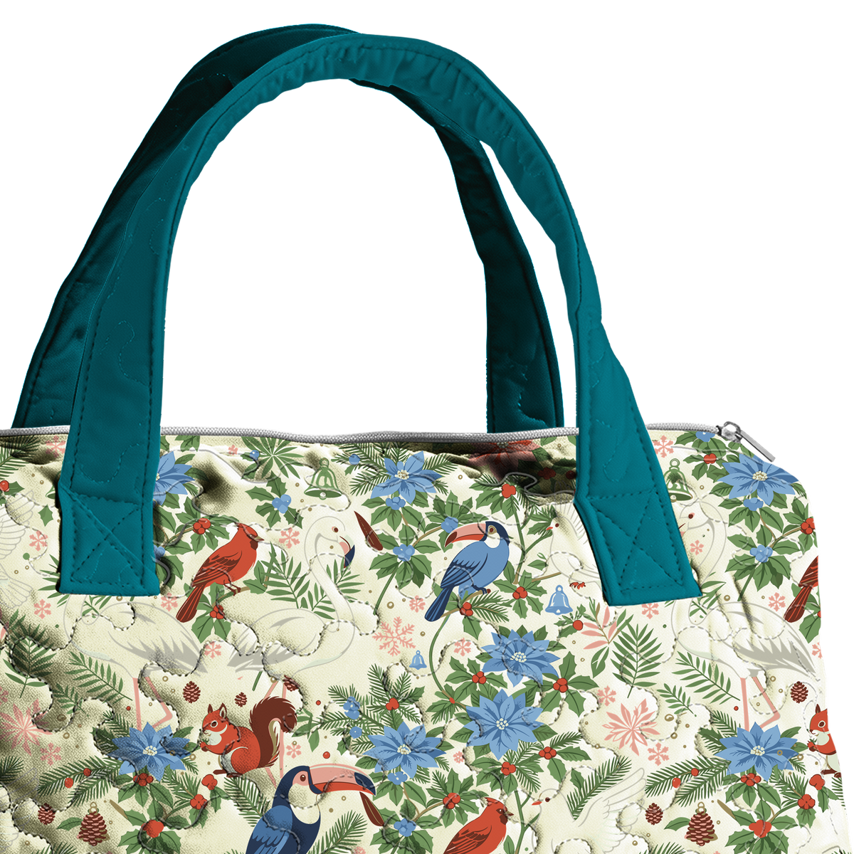 Christmas Tropical Poinsettia LumLock™ Lightweight Quilted Duffle Bag with Zipper