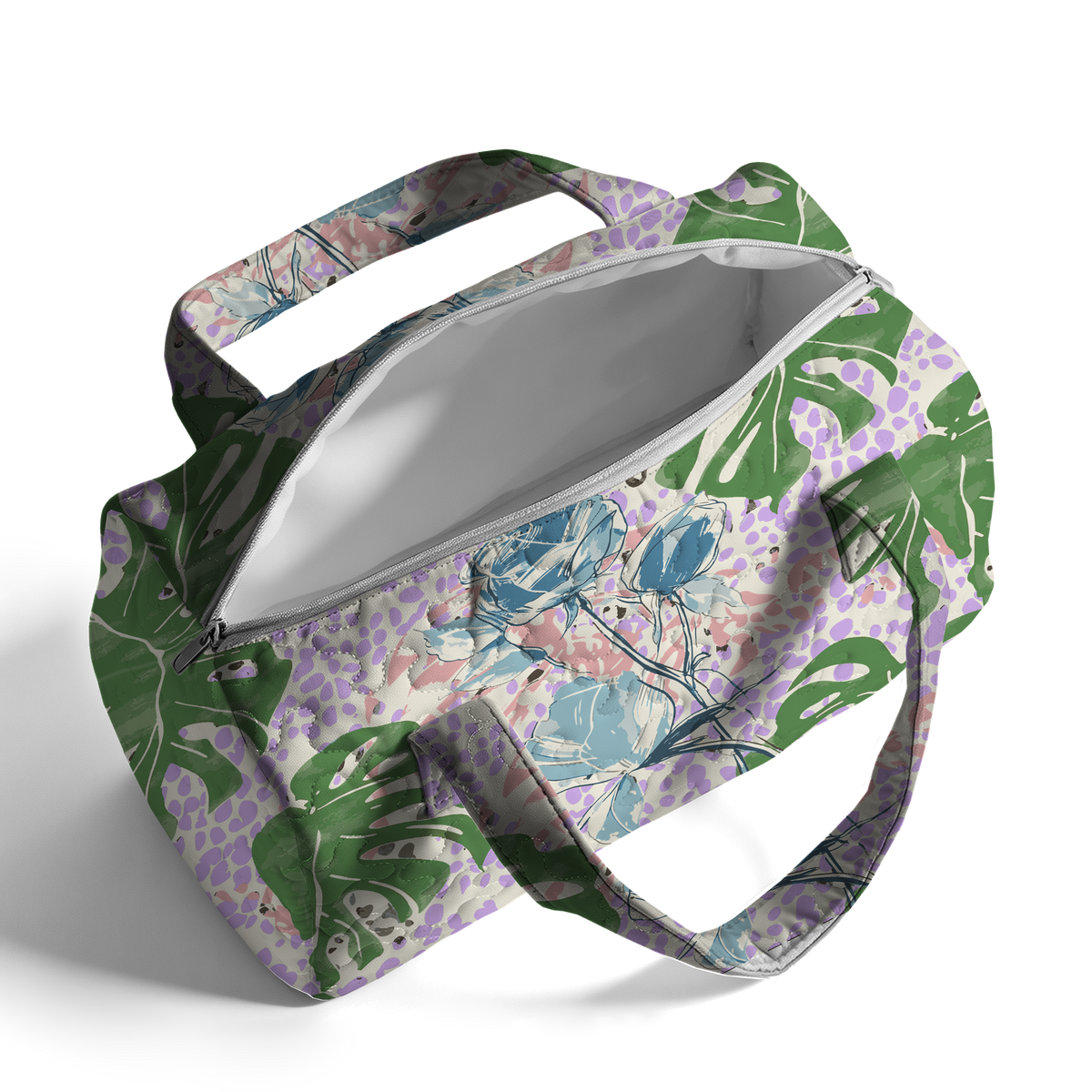 Rose Monstera LumLock™ Lightweight Quilted Duffle Bag with Zipper