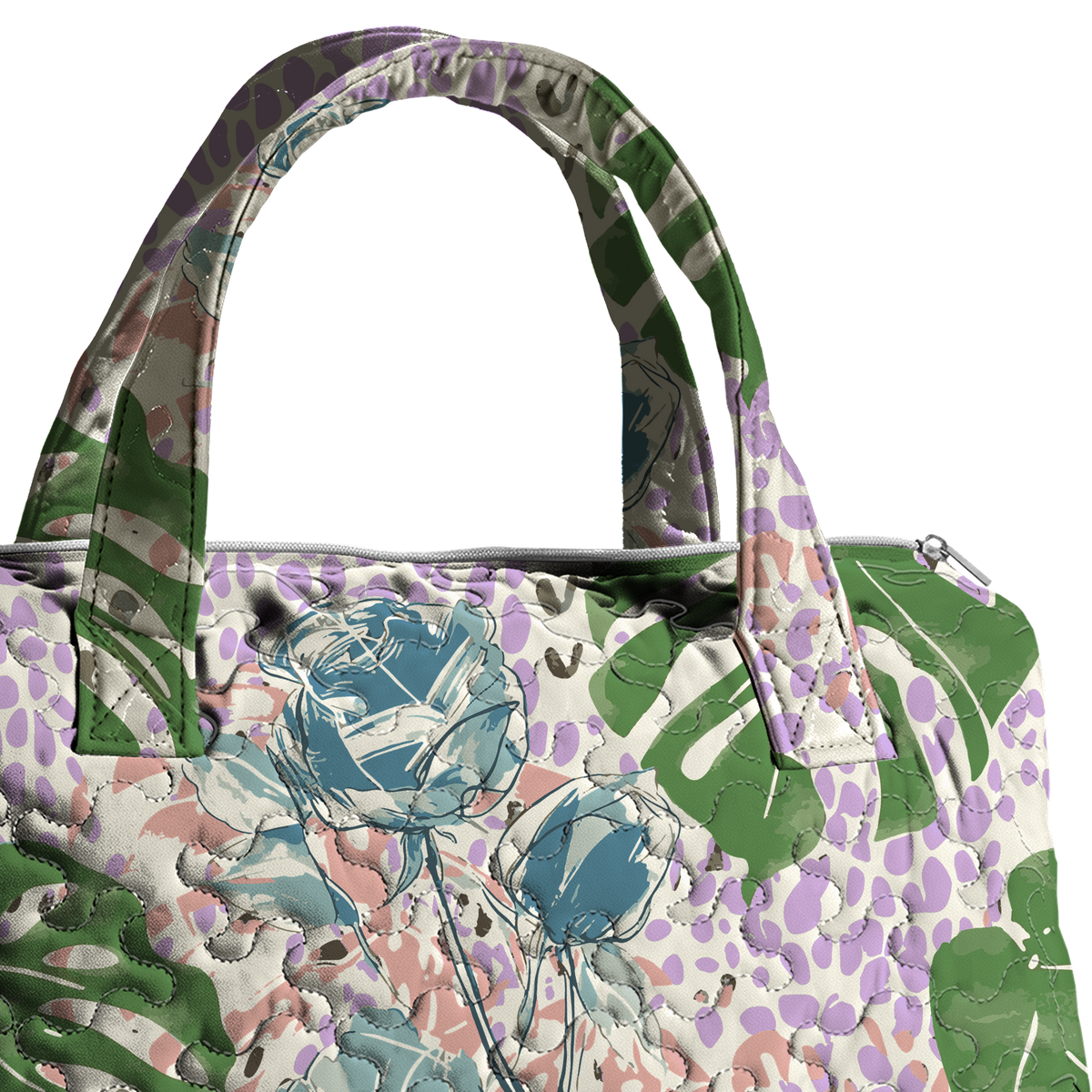 Rose Monstera LumLock™ Lightweight Quilted Duffle Bag with Zipper