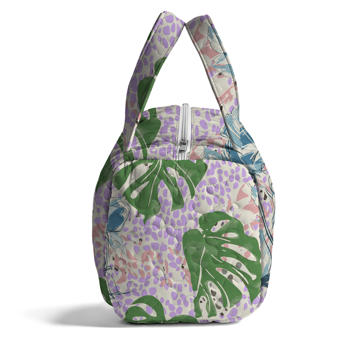 Rose Monstera LumLock™ Lightweight Quilted Duffle Bag with Zipper