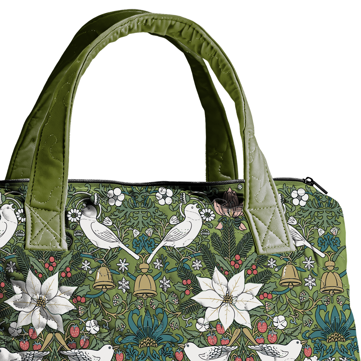 Vintage Christmas Bird Print LumLock™ Lightweight Quilted Duffle Bag with Zipper